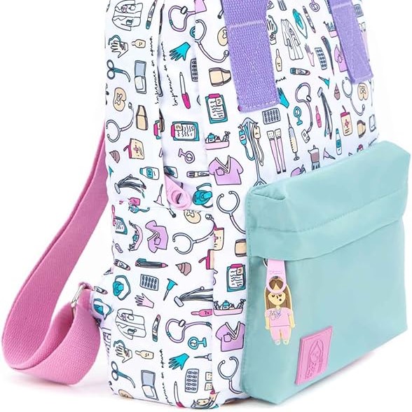 Enfermera en apuros | Mochila Cosas de Enfermeros Pastel Colors, Rosa/Aguamarina/Violeta/Azul, Unisex, Compartimento Portátil 14", Diseño para enfermera y sanitarios